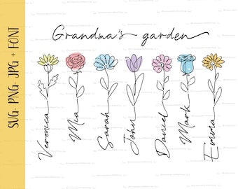 Mothers Day Gift Svg Grandmas Garden Svg Png Custom Names Flowers Svg Personalized Gift For Nana Svg Custom Name Personalized Grandma Gift