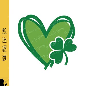 Heart with Clover Svg Png Dxf Saint Patrick&#39;s Day Shamrock Heart Design Cricut Silhouette Cutting File Irish Holiday Decor Craft Projects