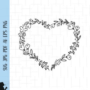 Marco de corazón floral svg corazón de flor camisa png svg marco de corazón floral svg marco de corazón png svg marco de corazón floral archivo de corte corazón floral