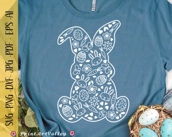 Easter SVG, Floral Bunny SVG, Spring SVG, Happy Easter Svg, Flowers Svg, Easter Shirt Svg, Files For Cricut, Sublimation Designs Downloads