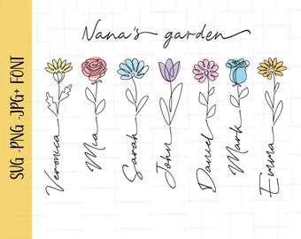 Nana&#39;s Garden Svg Png Flower Name Custom Png Mother&#39;s Day Gift Svg Personalized Gift For Grandma Svg Personalized Names Nana&#39;s Gift Shirt
