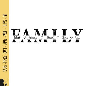 Nom de famille fractionné SVG personnalisé PNG fichier coupé DXF signe réunion de famille avec noms lettres fichier Cricut noms de famille personnalisés police