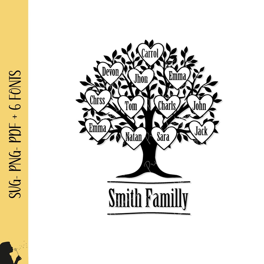 Family Tree SVG Custom Family Tree Names Hearts Personalized Gift Names ...