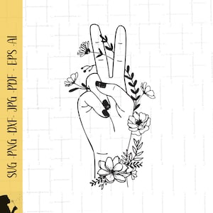 Mano signo de paz floral png paz mano SVG floral signo de paz detener la guerra mano svg floral signo de la paz mano svg cortar archivo detener la guerra paz png svg dxf
