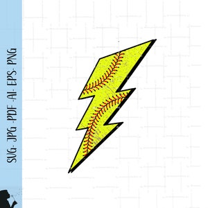 Può includere: Un fulmine giallo con una texture usurata, riempito con un motivo a forma di palla da softball. Il motivo a forma di palla da softball è giallo con cuciture rosse.