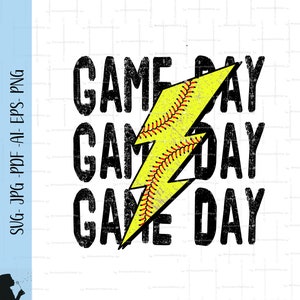 Gameday Softball Png Gestapelt Distressed Lightning Bolt Spieltag SVG Png Printable Heat Transfer Shirt Softbal Gameday Sublimation Design Png