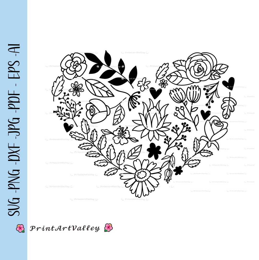 Flower Heart SVG, Floral Heart Svg, Heart Wreath Svg, Floral Heart Svg ...