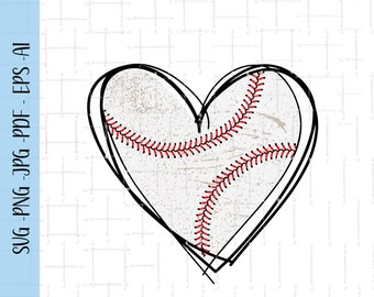 野球のハート SVG PNG 落書きハート 野球 赤いステッチ 野球 Tシャツ 試合日応援ママ ソフトボール 落書きハート カットファイル Cricut シルエット