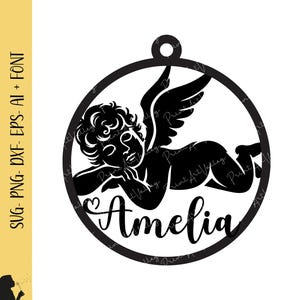 Angel SVG Custom Name Ornament Svg Christmas Angel Silhouette Cricut Svg  Cut File Guardian Angel Dxf,Angel Silhouette Png,Svg Angel Wings