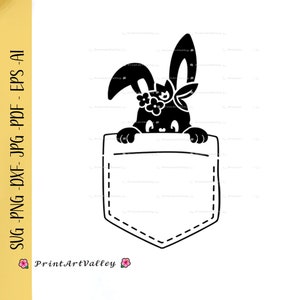 Bunny Peeking Pocket Svg Cut File Easter Bunny Face Peek A Boo Dxf Bunny Svg Kids Shirt Easter Rabbit Png Rabbit Peeking Bunny Face Svg Dxf