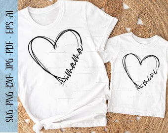 Mama en mini bundel SVG hart mama mini bijpassende shirt hart png mama en ik SVG mama en mini png hart doodle hart, Moederdag cadeau