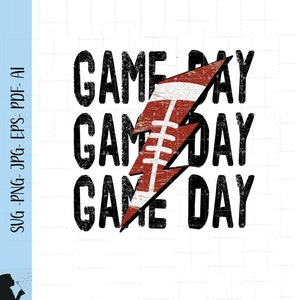 Game Day Football Stacked Distressed Lightning Bolt Sublimation Shirt Game Day Lightning Bolt Svg Design Lightning Bolt Distress Png Sport