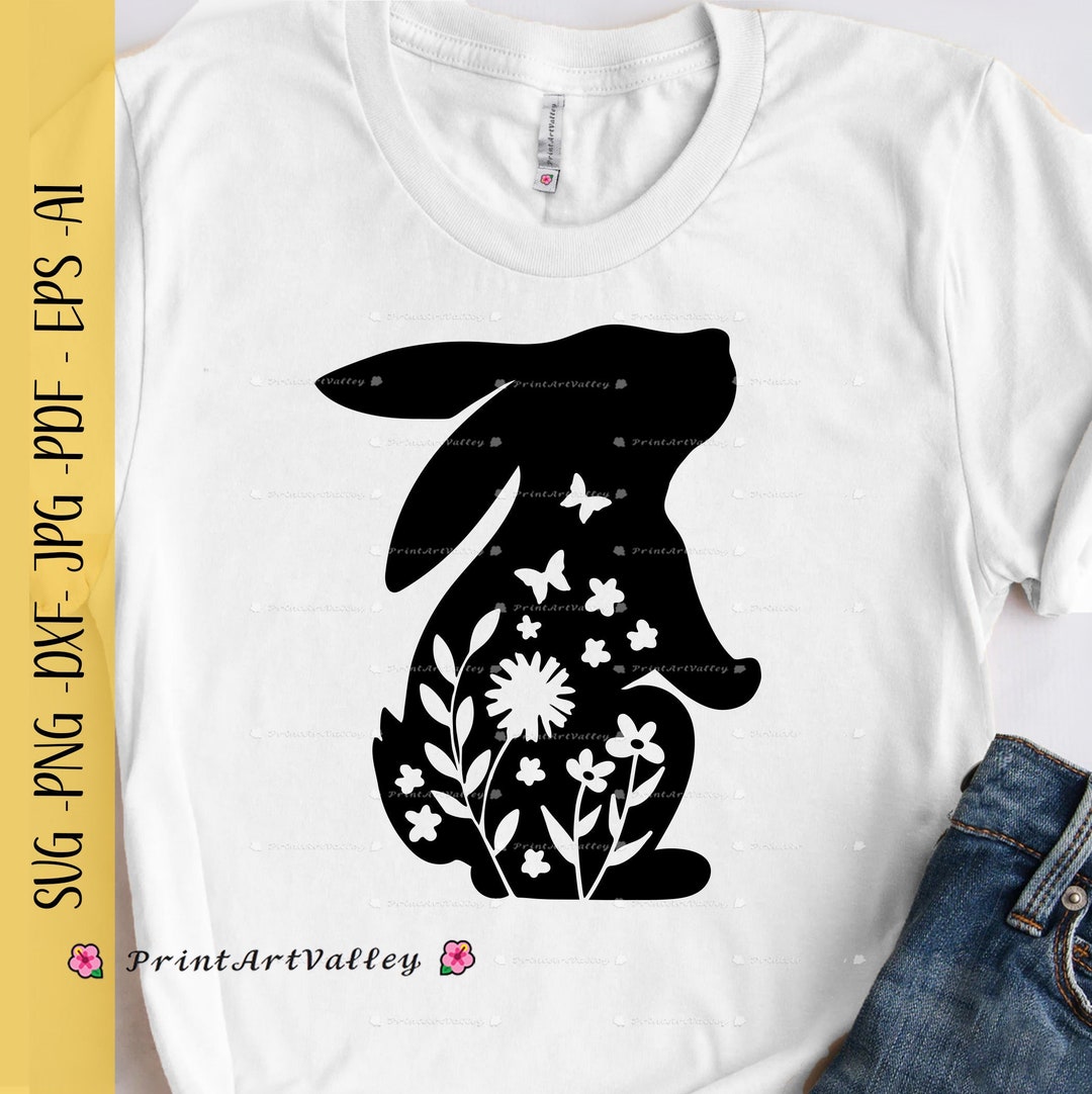 Floral Bunny SVG Rabbit for Cricut Floral Rabbit Svg, Easter Png Flower ...