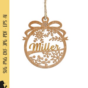 Christmas Ornament SVG Family Name Custom Ornament Name SVG Laser Cut Ornaments SVG Wood Christmas Name Glowforge Ornament Christmas Decor