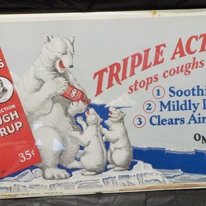 Rara Vintage Smith Brothers Cough Syrup Trolley Sign Lithograph