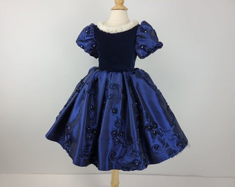 Toddler dress girl, Christmas dress for girl, Navy blue dress girl,  Pageant dress girls