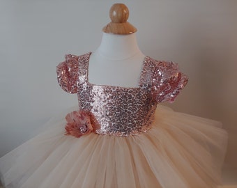 Christmas toddler tulle dress pink, Sequin dress for girls , Flower girl dress