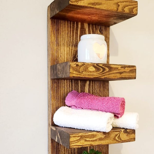 Rustic Shelving Handmade from Solid Wood 15cm Deep, 60cm High | Wooden Wall Shelf | Kitchen Shelving | Bathroom Shelving