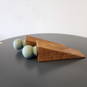 Wooden Door Stopper With Blue Handle, Handmade Door Wedge With Solid Oak Wood, Wooden Door Stop, Door Wedge Decor, Home Improvement Gift