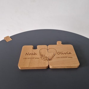 Personalised Couples Coaster Set, Engraved Jigsaw Wooden Coaster, His Her Gift, Mr Mrs Gift, Wood Anniversary Wedding Gift, Set Of 2