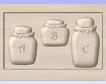3D Models Country Kitchen Jars STL File, for CNC Wood Carving 3 Sizes