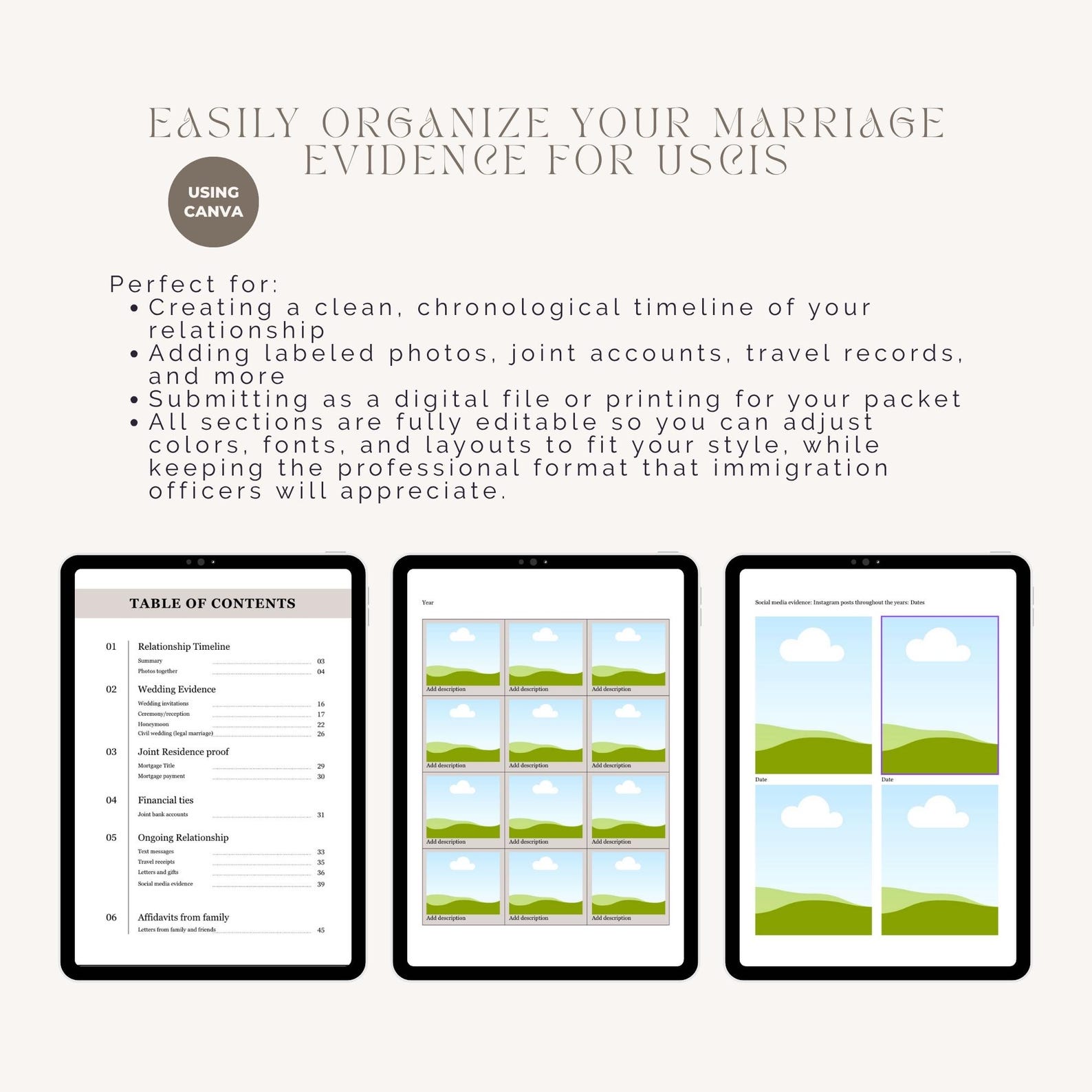 Marriage Evidence Immigration Template | Editable Canva Template for ...