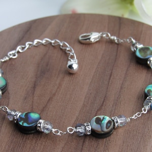 Sierlijke abalone-armband voor dames | Paua-schelpsieraden | Verstelbare sterlingzilveren sluiting en verlengstuk