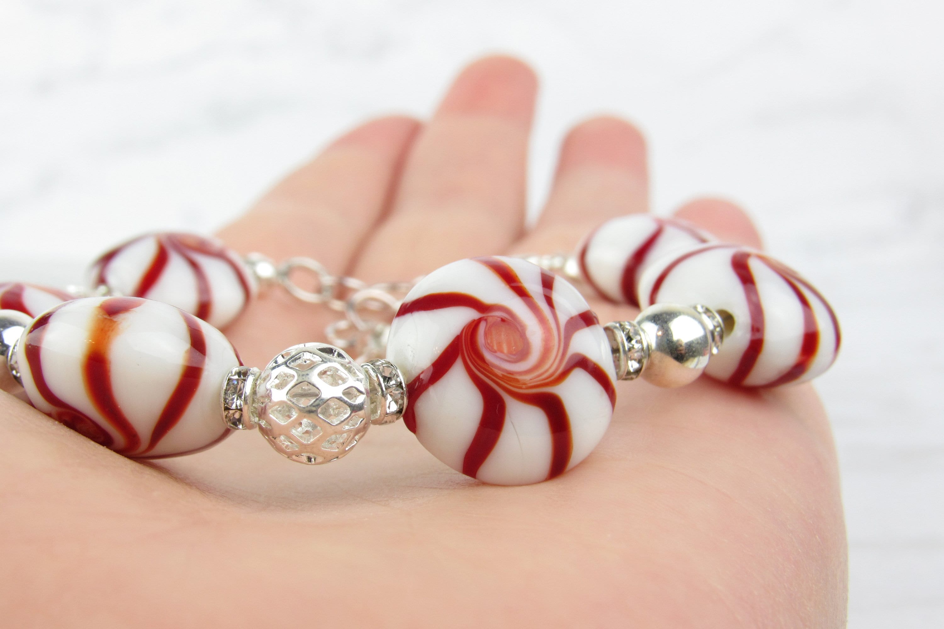 Candy Peppermint Bracelet Candy Cane Bracelet Red and White Etsy