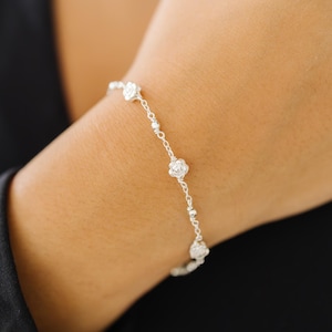 Daisy or Rose Flower Chain Bracelet: Sterling Silver & Adjustable