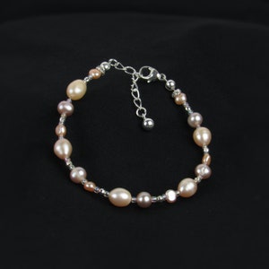 Mixed Pink Freshwater Pearl Bracelet: Sterling Silver & Adjustable