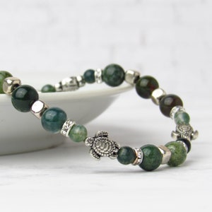 Green or Blue Sea Turtle Bracelet: Sterling Silver & Adjustable