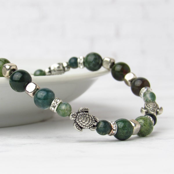 Green Sea Turtle Bracelet | Blue Sea Turtle Bracelet | ocean Jewelry | Turtle Gifts for Women | Adjustable Sterling Silver Clasp & Extension