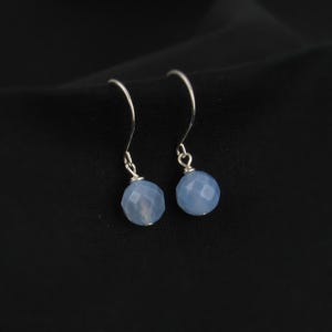 Dainty Blue Lace Agate Dangle Earrings: Sterling Silver