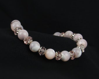 Pink Mother of Pearl Bracelet for Women | Light Pink Shell Jewelry | Adjustable Sterling Silver Clasp & Extension