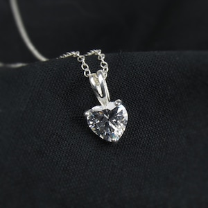 Tiny Crystal Cubic Zirconia Heart Pendant Necklace: 16&quot; or 18&quot; Sterling Silver Chain