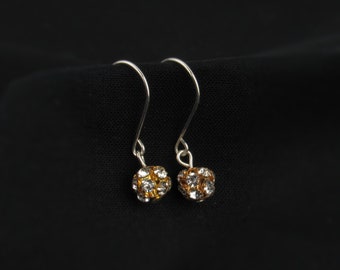 Dainty Rhinestone Ball Earrings | Gold and Silver Jewelry for Women | Sterling Silver Ear Wires