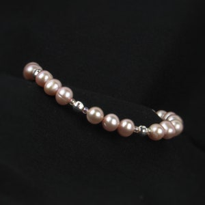Light Pink Pearl Bracelet: Sterling Silver & Adjustable