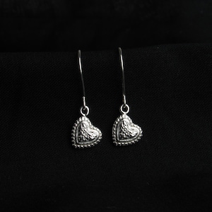 Tiny Silver Charm Heart Dangle Earrings: Sterling Silver