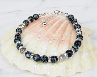 Sparkly Navy Blue Bracelet for Women: Sterling Silver & Adjustable