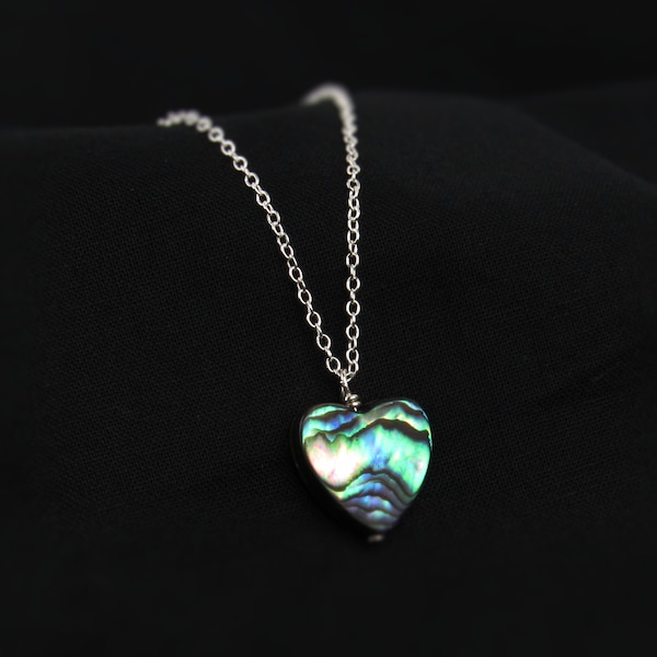 Abalone Heart Necklace for Women | Paua Shell Jewelry | Blue Heart Pendant | 16" Sterling Silver