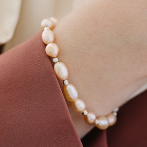 Pink Pearl Bridal Bracelet: Sterling Silver & Adjustable