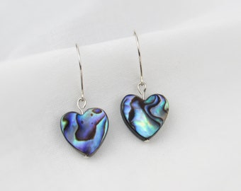 Abalone Heart Earrings for Women | Paua Shell Heart Jewelry | Sterling Silver