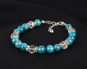 Teal Shell Bracelet for Women: Sterling Silver & Adjustable