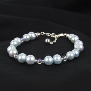 Light Blue Pearl Bridal Bracelet: Sterling Silver & Adjustable