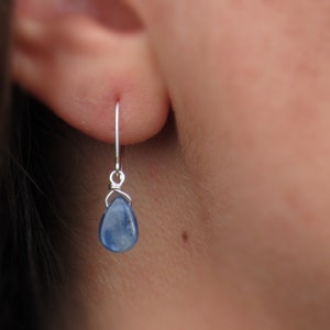 Tiny Blue Kyanite Teardrop Earrings: Sterling Silver or 14k Gold Filled