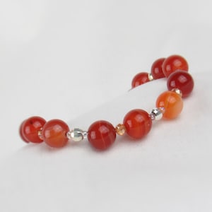 Orange Agate Beaded Bracelet: Sterling Silver & Adjustable