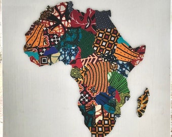 Afrique Tissu Mur Art Bois sculpté à la main recouvert de collage de tissu 14x17 en Souvenir Safari Voyage Auto-Supportant Atelier pour personnes handicapées sourdes