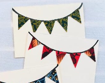 Set of 3 Cards Banner Flag Handmade Birthday Graduation Anniversary Invitation Africa Recycled Cloth Self-Supporting Deaf & Disability Shop