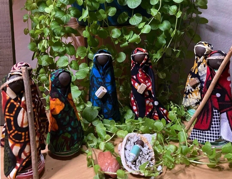 African Nativity Dark Skin Christmas 8 piece set Handmade Recycled Materials 4-5 inch Dar es Salaam Tanzania Disability Awareness Workshop image 8