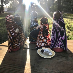 African Nativity Dark Skin Christmas 8 piece set Handmade Recycled Materials 4-5 inch Dar es Salaam Tanzania Disability Awareness Workshop image 6